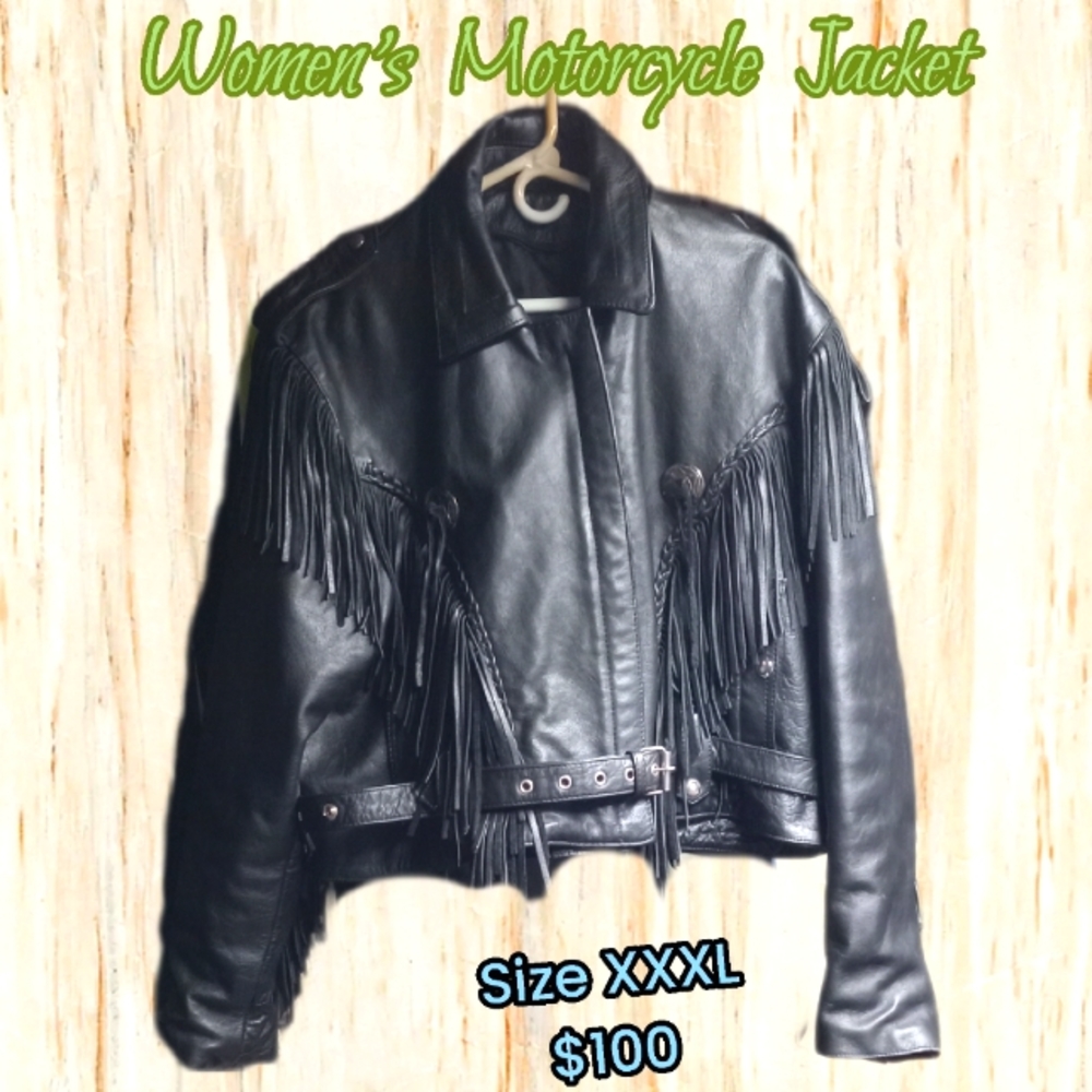 Genuine Leather Women's Motorcycle Jacket w/ Fringe